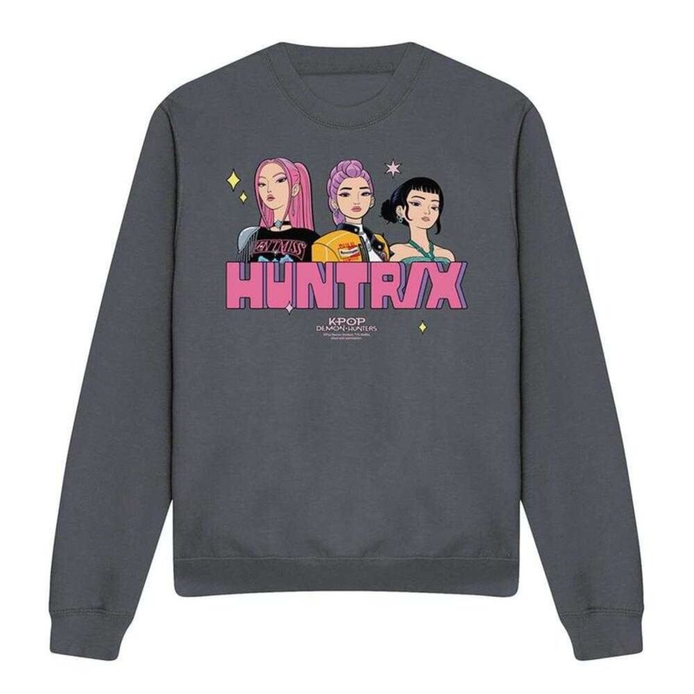 K-Pop Demon Hunters Unisex Adult Huntrix Blocky Glam Sweatshirt / Charcoal